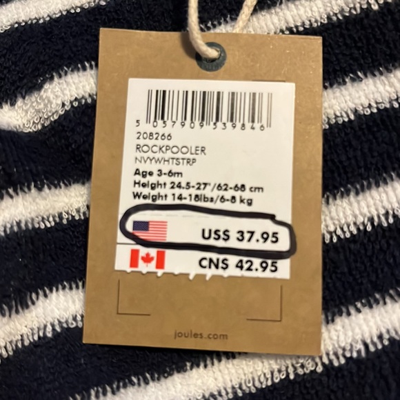 Joules terrycloth hooded onesie 3/6 months - Picture 7 of 7